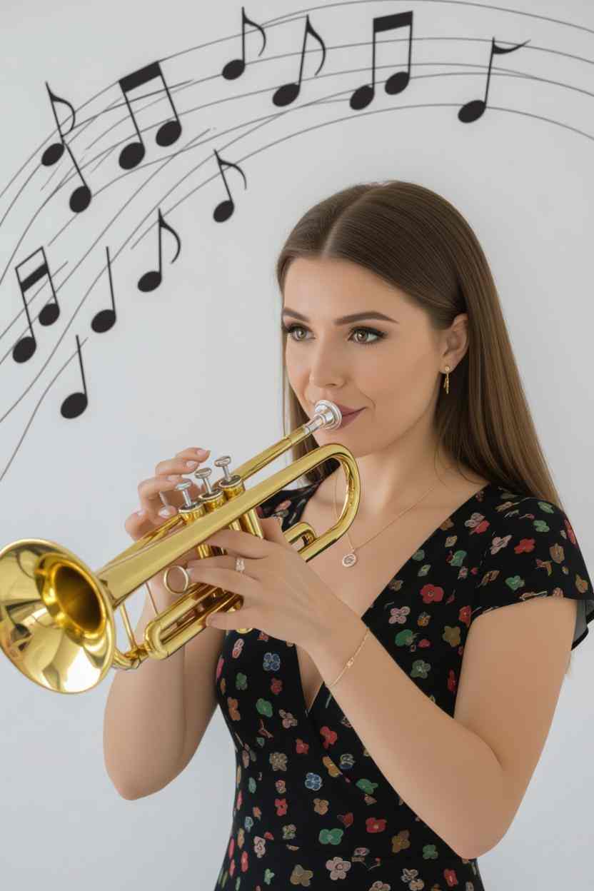 jeune femme jouant de la trompette